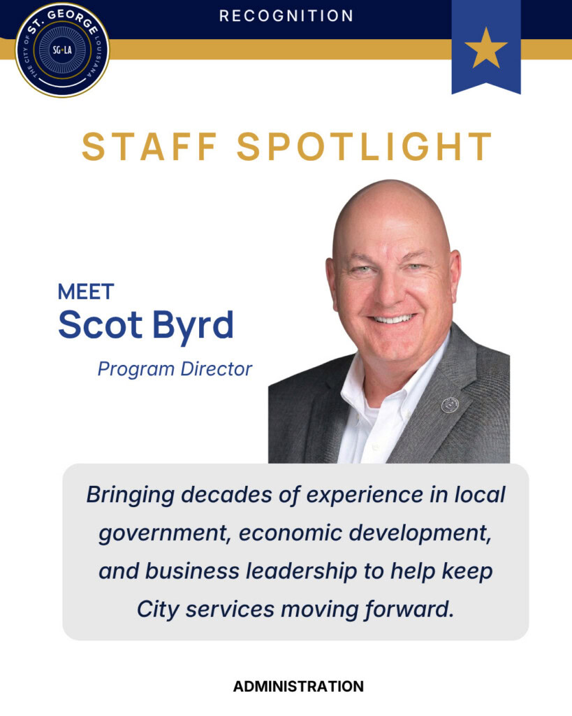 Staff spotlight on Scot Byrd, Program Director, with his headshot and management experience highlighted.