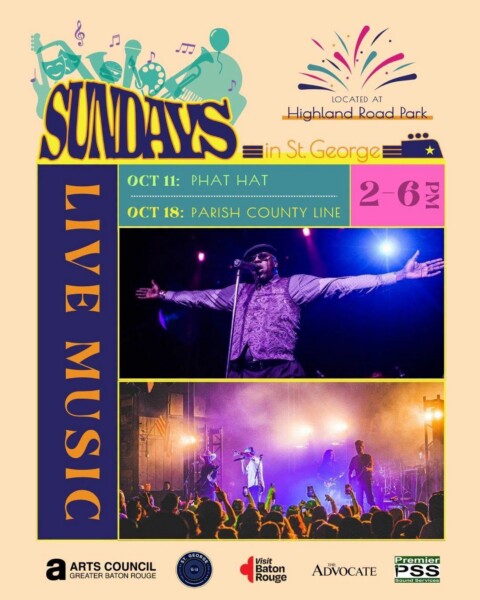 Poster for live music at Highland Road Park on Oct 11 & 18, 2–6 PM, featuring performer photos.