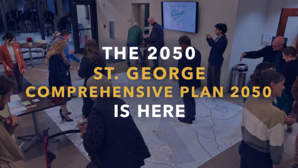 Visitors view tables and maps at the St. George 2050 Open House highlighting the new plan’s vision.