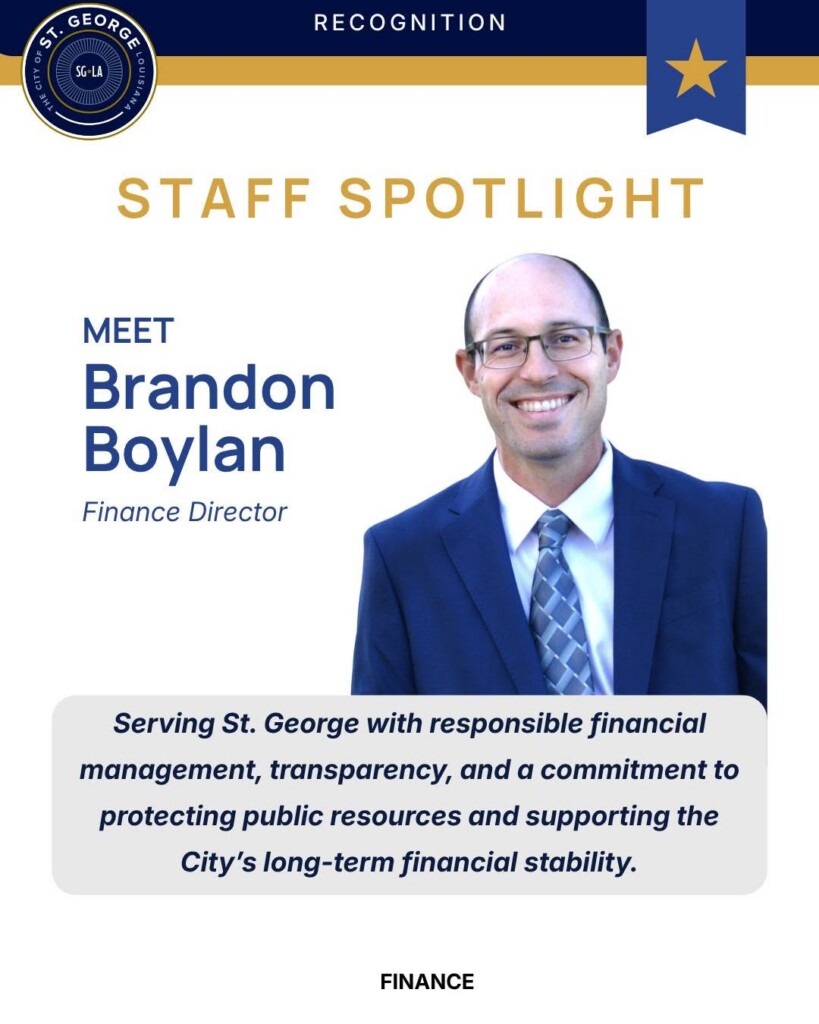 Staff spotlight graphic featuring a portrait of Finance Director Brandon Boylan.